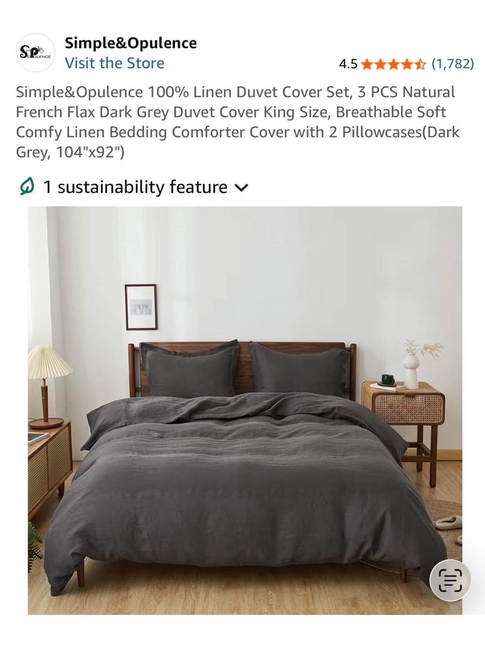Dark Gray Linen Duvet Cover Set - 3-Piece